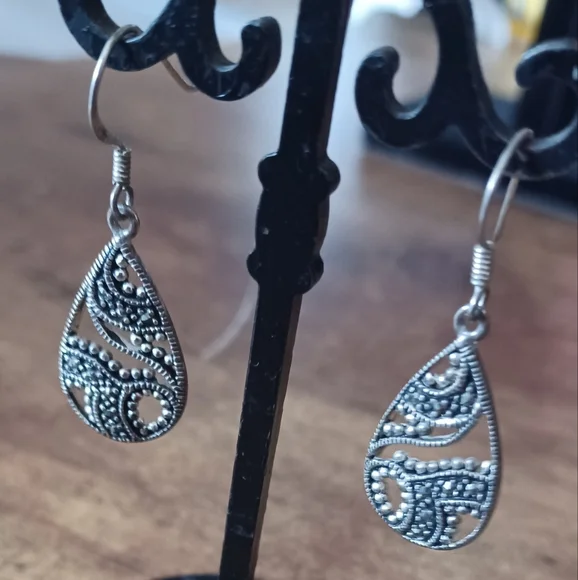 925 Marcasite Crystals Chandelier Dangle Earrings